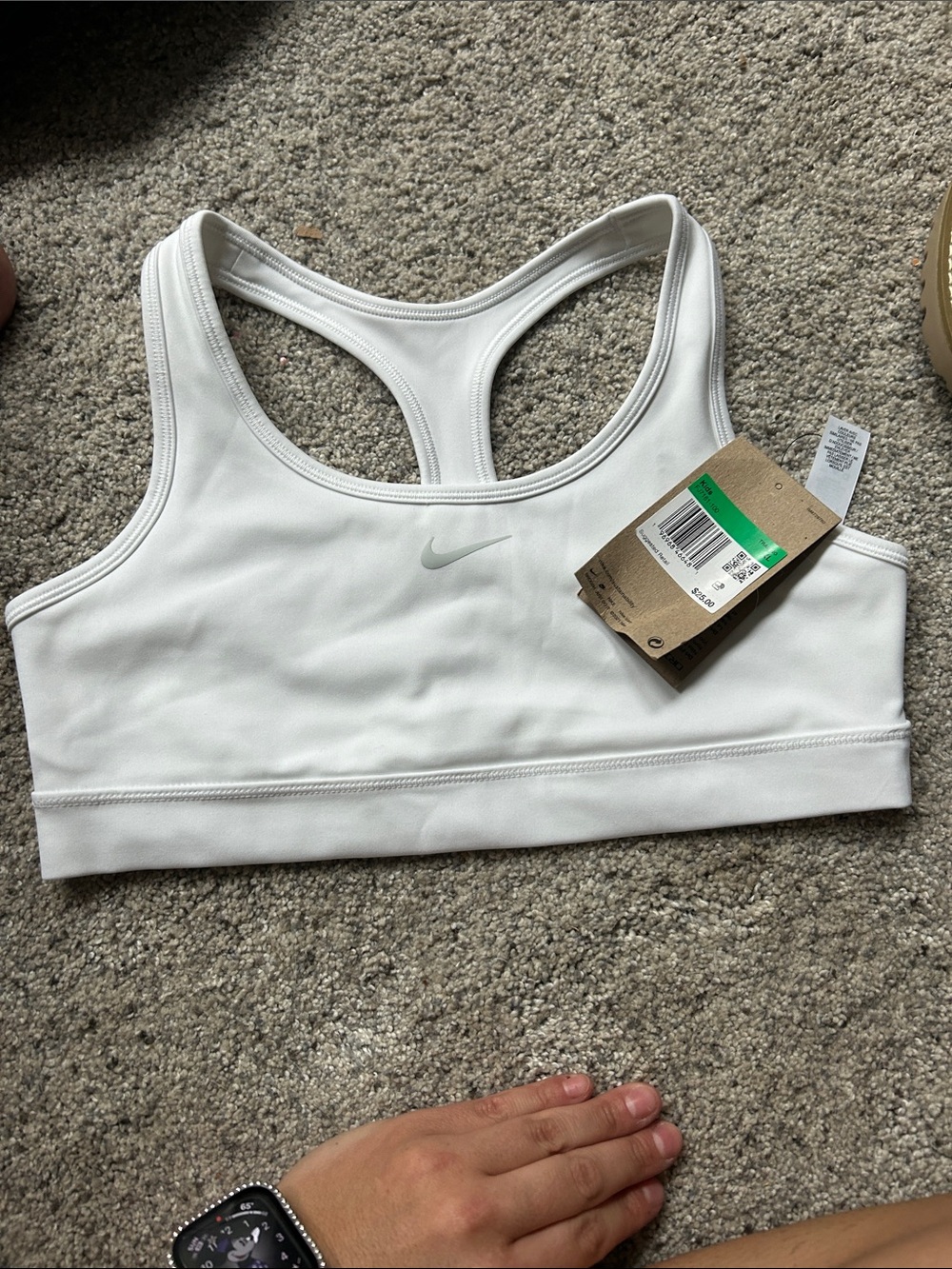Nike White Racerback Sports Bra with Subtle Swoosh